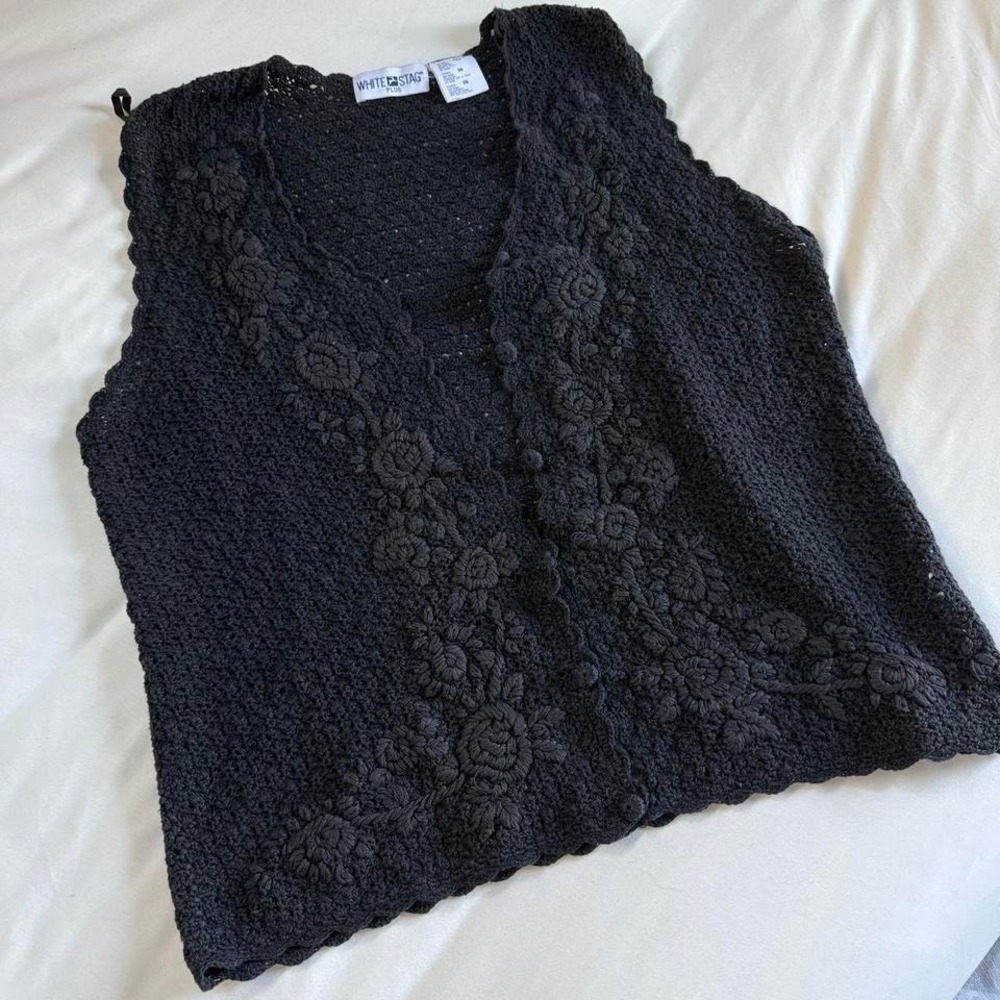modern White Stag black crochet floral vest top size‎ 18